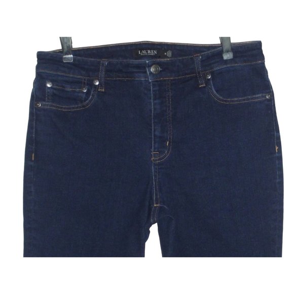 LAUREN Ralph 10x29 Dark Blue Mid Rise Straight Leg Jeans Black Label tummy panel - Picture 2 of 11